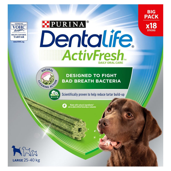 Dentalife ActivFresh عصا علاج الأسنان الكبيرة للكلاب، 18 عصا