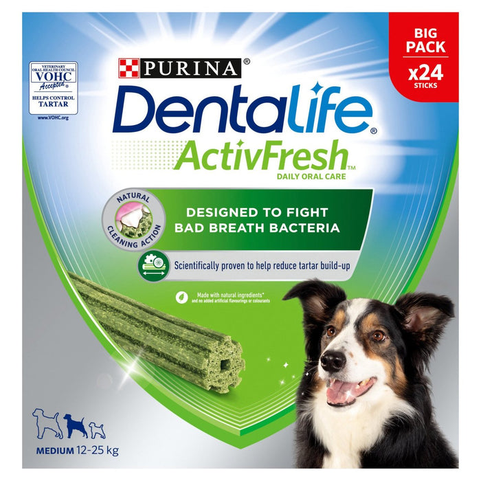 Dentalife ActivFresh عصا علاج الأسنان المتوسطة للكلاب 24