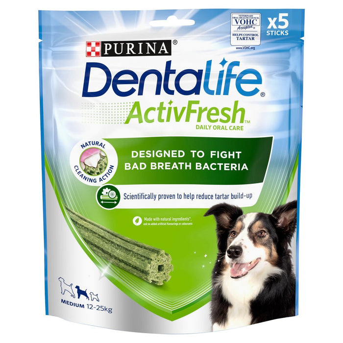 Dentalife ActivFresh عصا علاج الأسنان متوسطة الحجم للكلاب، 5 أعواد