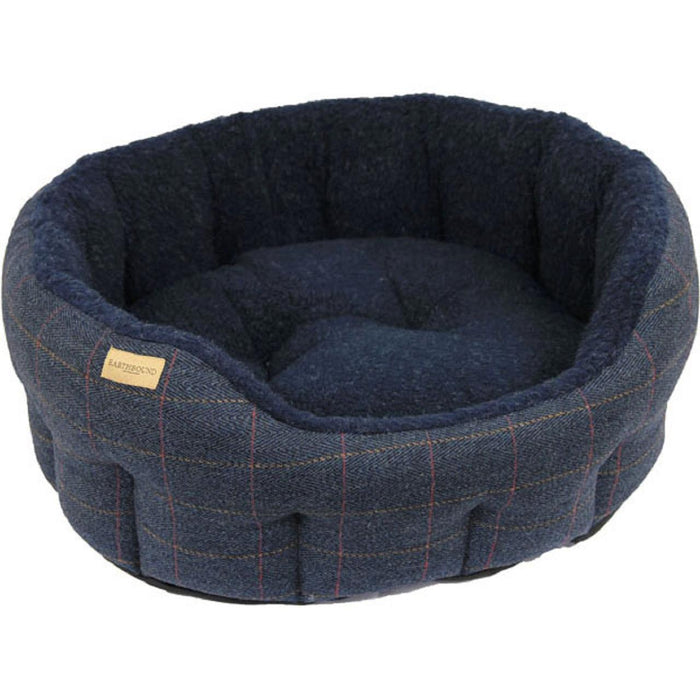 Erdgebundenes traditionelles Tweed Navy Hundebett klein