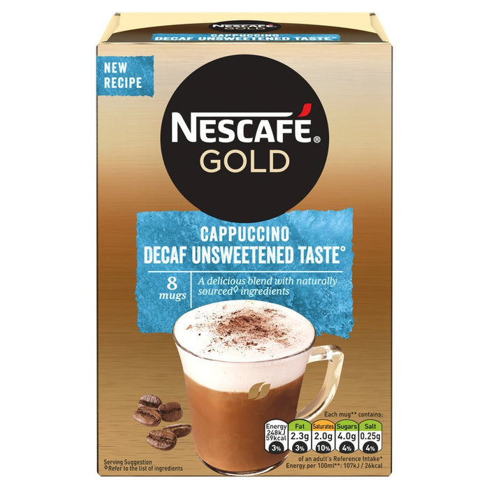 Cappuccino NESCAFE Cappuccino Café instantáneo sin azúcar 8 bolsitas 120G