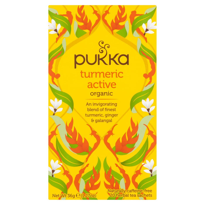 Bolsas de té de hierbas activas de la cúrcuma de la cúrcuma pukka 20 por paquete