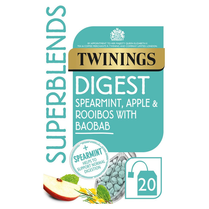 Twinings Superblends Digest مع النعناع والتفاح والرويبوس 20 في كل علبة