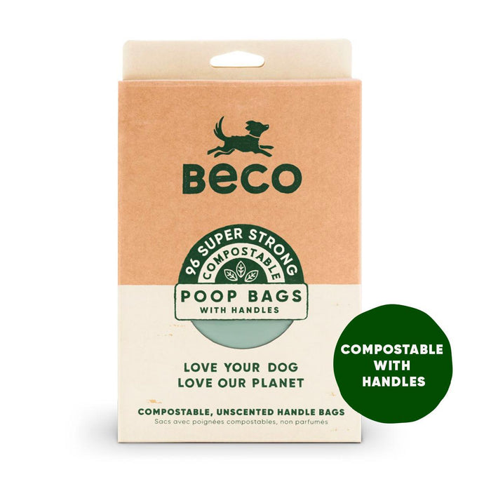 Beco Compostable Dog Poop Bags with Handles Unscented 96 per pack