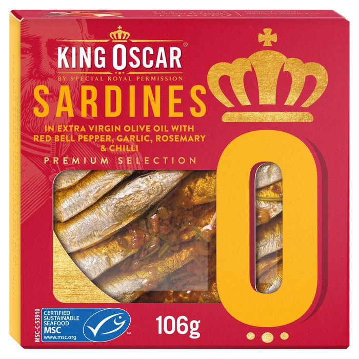 Sardinas con pimiento rojo ajo romero y chile adicional aceite de oliva virgen 106g