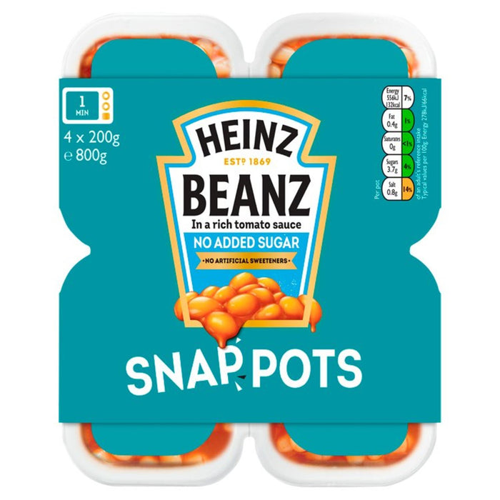 Heinz Beanz kein zugesetzter Zucker -Schnapp -Topf 4 x 200g