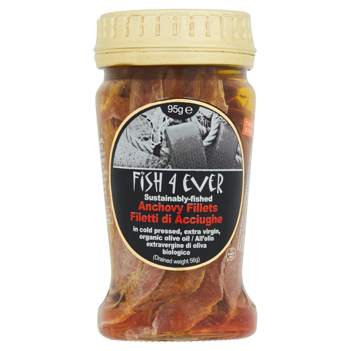 Fish 4 Ever Anchovies in Organic Olive Oil 95g