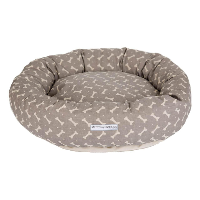 Mutts & Hounds Lino de lino de hongo Donut Dog Bed pequeño