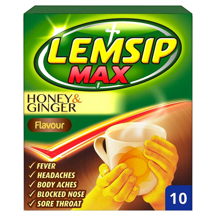 Lemsip Max Cold & Flu العسل والزنجبيل 10 أكياس لكل علبة