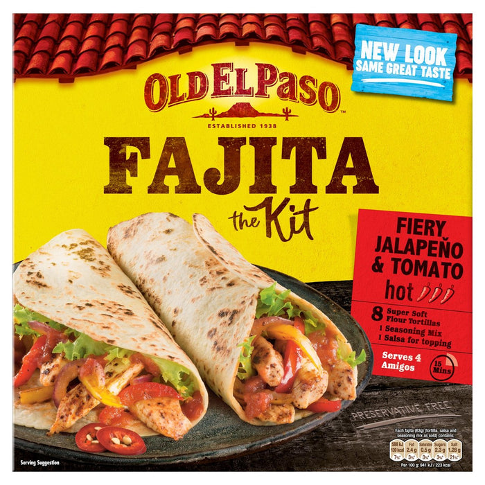 Old El Paso Fiery Jalepano &amp; Tomate Fajita Kit 500g 