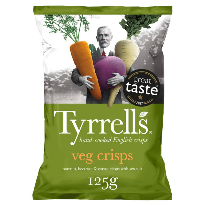 Tyrrells Patatas fritas de chirivía, remolacha y zanahoria con sal marina 125 g 