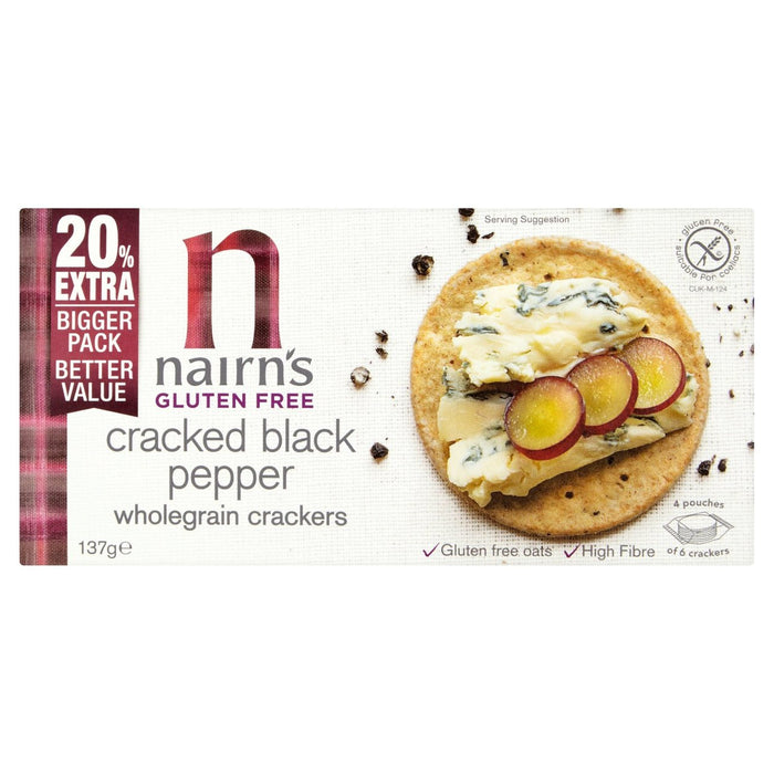 Nairns glutenfreie rissige schwarze Pfeffer -Cracker 137G