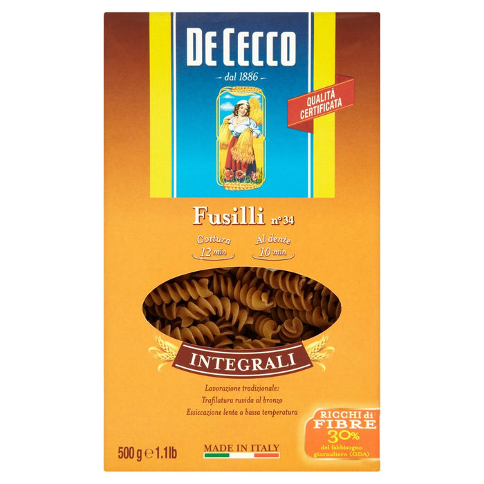 De Cecco Whole Wheat Fusilli 500g