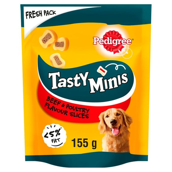 Pedigree Leckere Minis erwachsene Hundehund zähe Scheiben mit Rindfleisch & Geflügel 155g