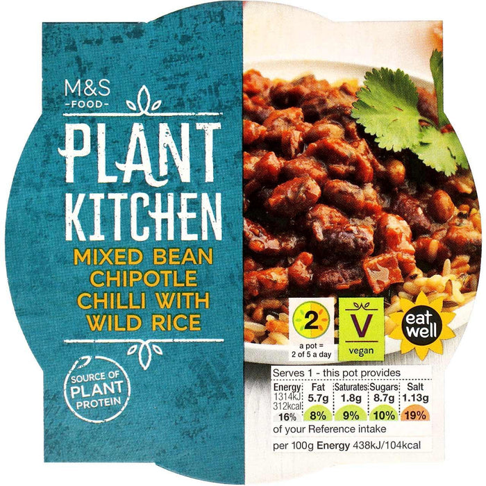 Chilli de haricots mélangés de cuisine de plante M&S avec riz 300g