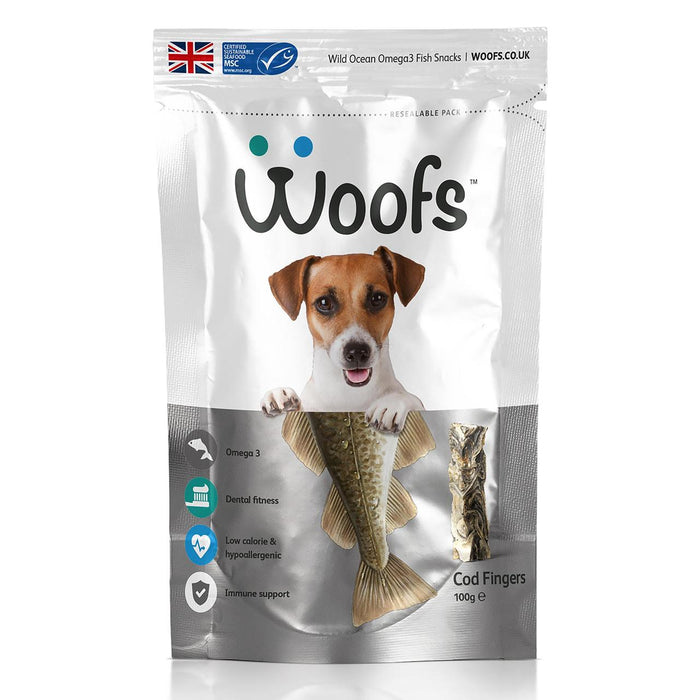 Woofs morde les doigts de chien traite 100% de poisson msc naturel 100g