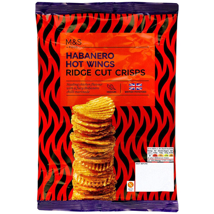 M & S Habanero Hot Wing Ridge Cut Chips 135g