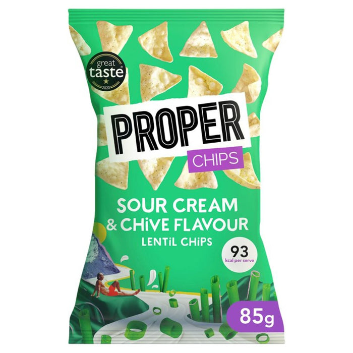 Chips de lentilles de crème sure et de ciboulette appropriées 85G