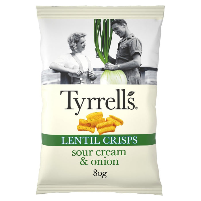 Tyrrells lentejas compartiendo patatas fritas crema agria y cebolla 80g