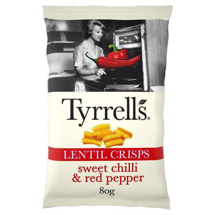 Tyrrells lentejas compartiendo patatas fritas dulces chile y pimiento rojo 80g