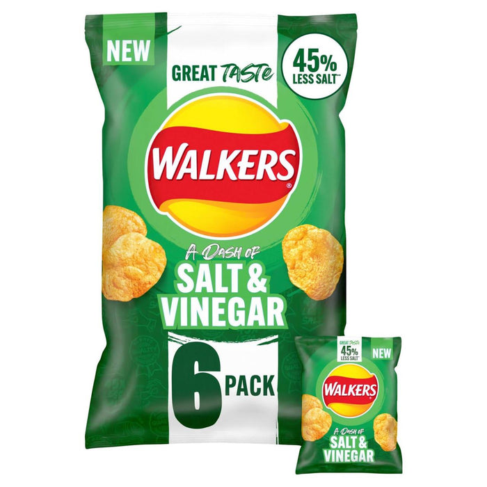 Walkers Less Salt A Dash of Salt & Vinegar Multipack Crisps 6 per pack