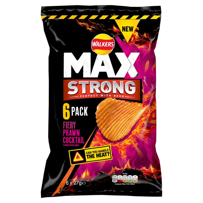 Walkers Max Strong Fiery Prawn Cocktail Multipack Crisps 6 per pack