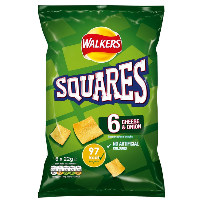 Walkers Squares Cheese & Onion Snacks 6 x 22g