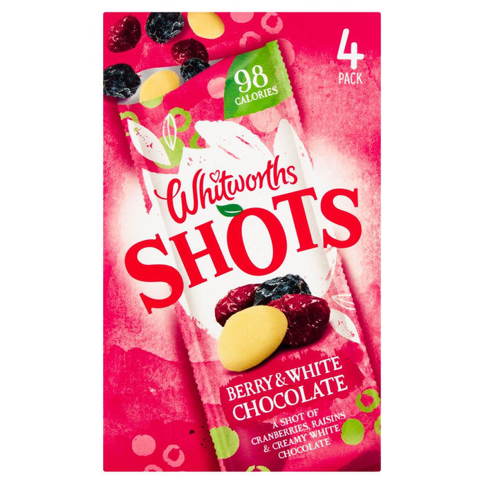 Whitworths Shots Snack Pack التوت والشوكولاتة البيضاء 4 لكل علبة