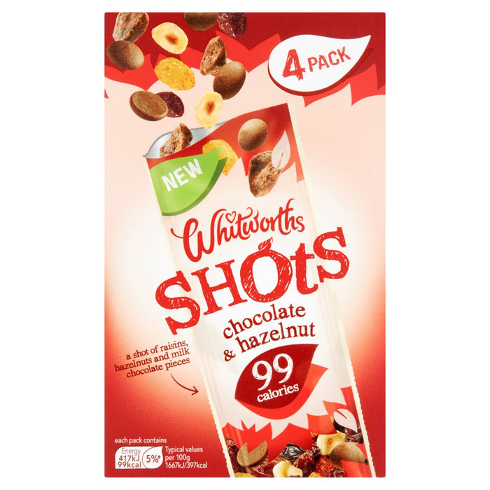 Whitworths Shots Snack Pack شوكولاتة وبندق 4 لكل علبة