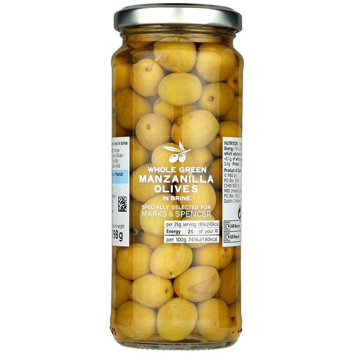 M&S Whole Manzanilla Green Olives in Brine 340g