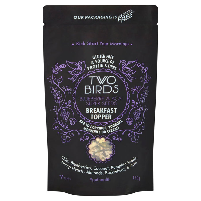 Cereales de dos pájaros Blueberry & Acai Super Seeds Desayuno de desayuno 150G