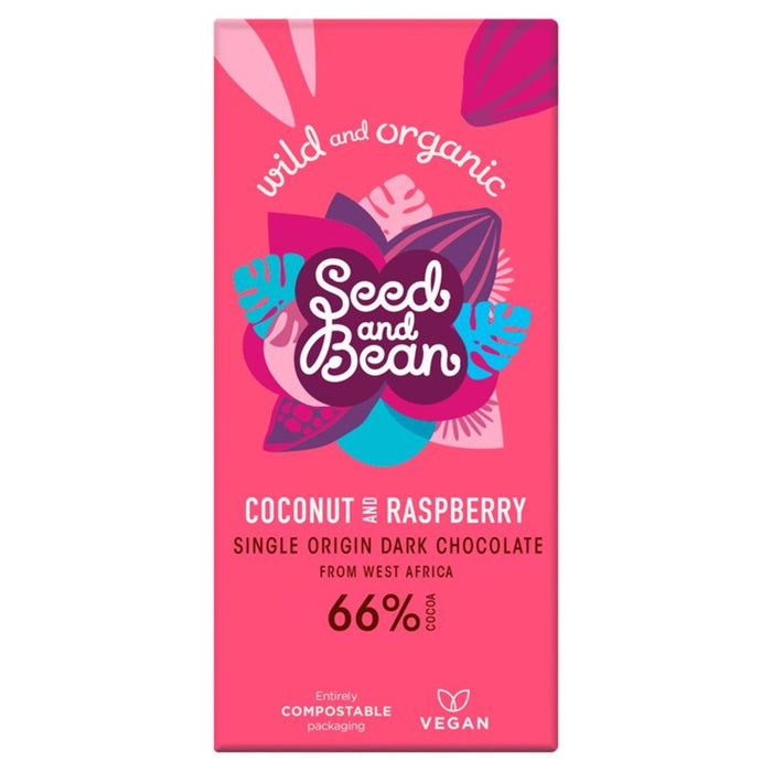 Seed & Bean Organic Sao Tome Dark Choc 66% Coconut & Raspberry 85g