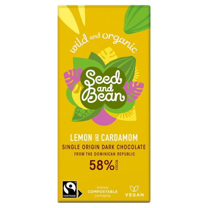 Barra de chocolate negro de semillas y frijoles 58% de limón y cardamomo 85G