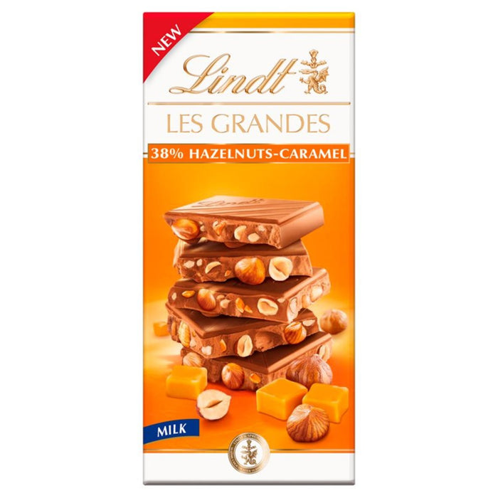 Lindt Les Grandes Hazelnut & Caramelo Barra de chocolate con leche 150G