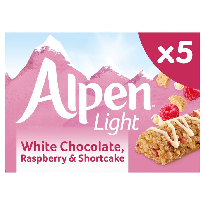 Alpen leichte Getreidestangen weiße Schokoladen -Himbeere & Shortcake 5 x 19g