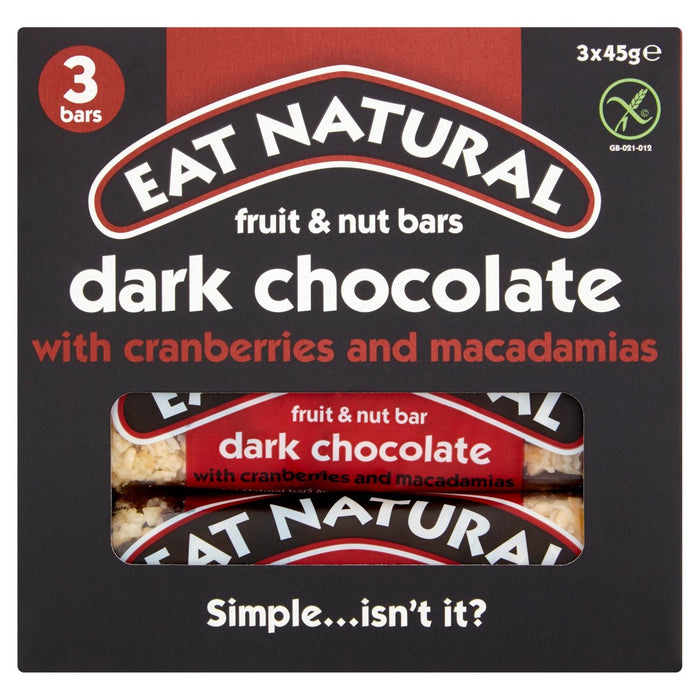 Eat Natural Dark Chocolate Cranberries & Macadamias Bars 3 x 45g