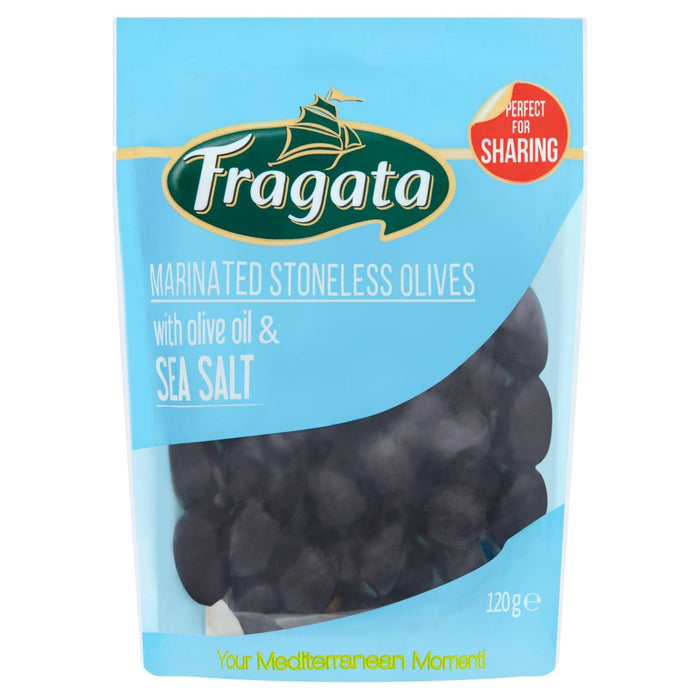 Olivas negras con picadura marinada de Fragata con sal marina 120 g