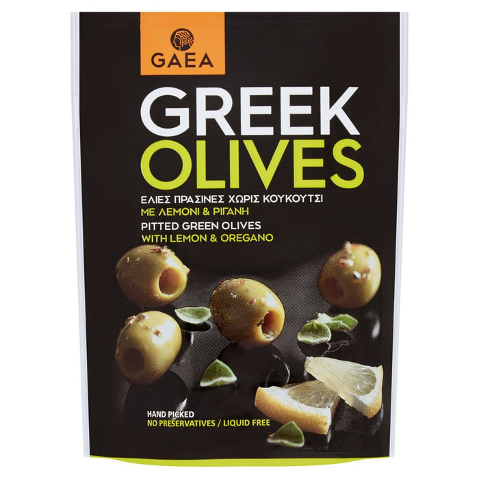 Gaea Pitted Green Olives With Lemon & Oregano Pouch 150g